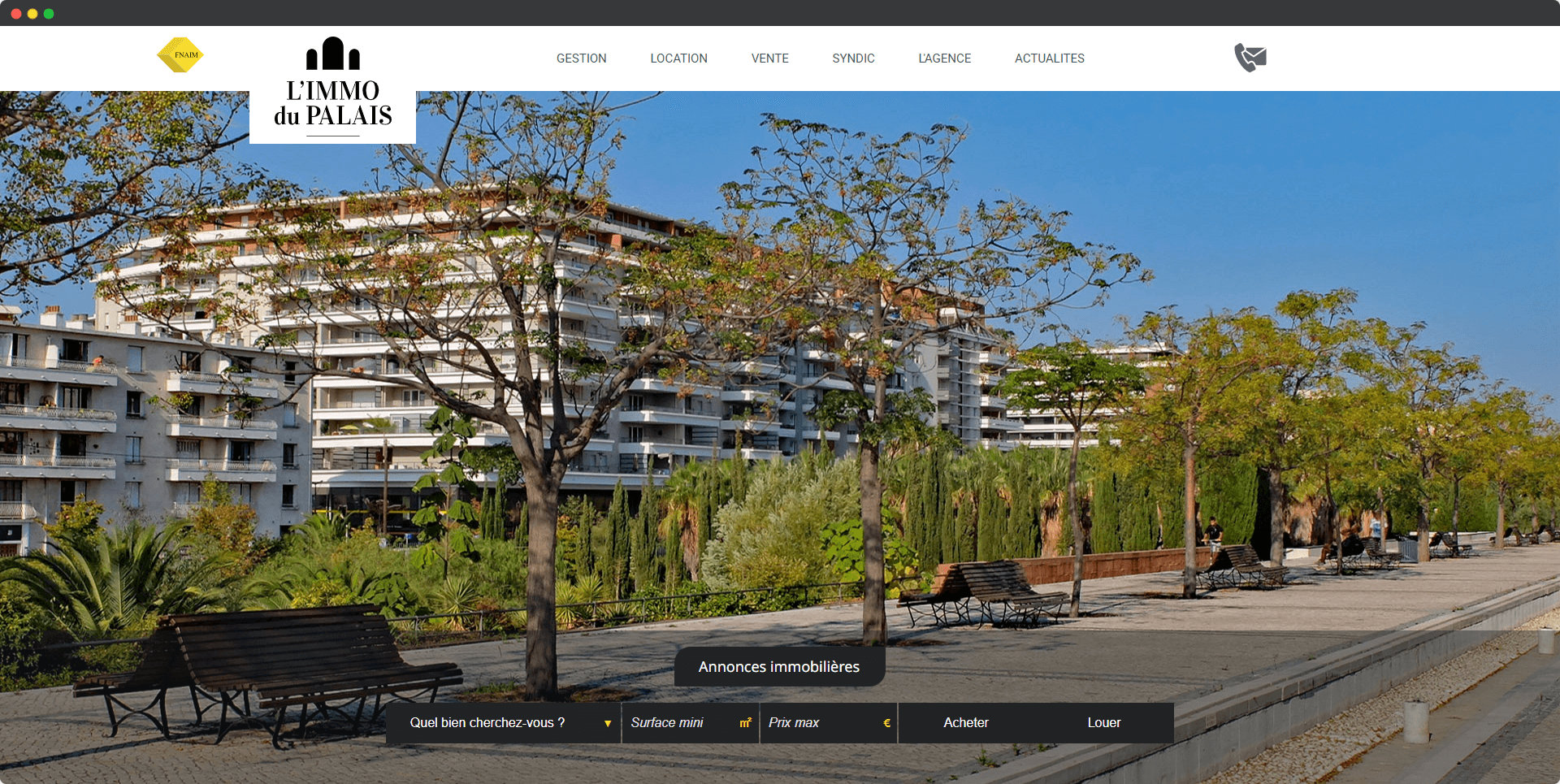 accueil du site de immo du palais